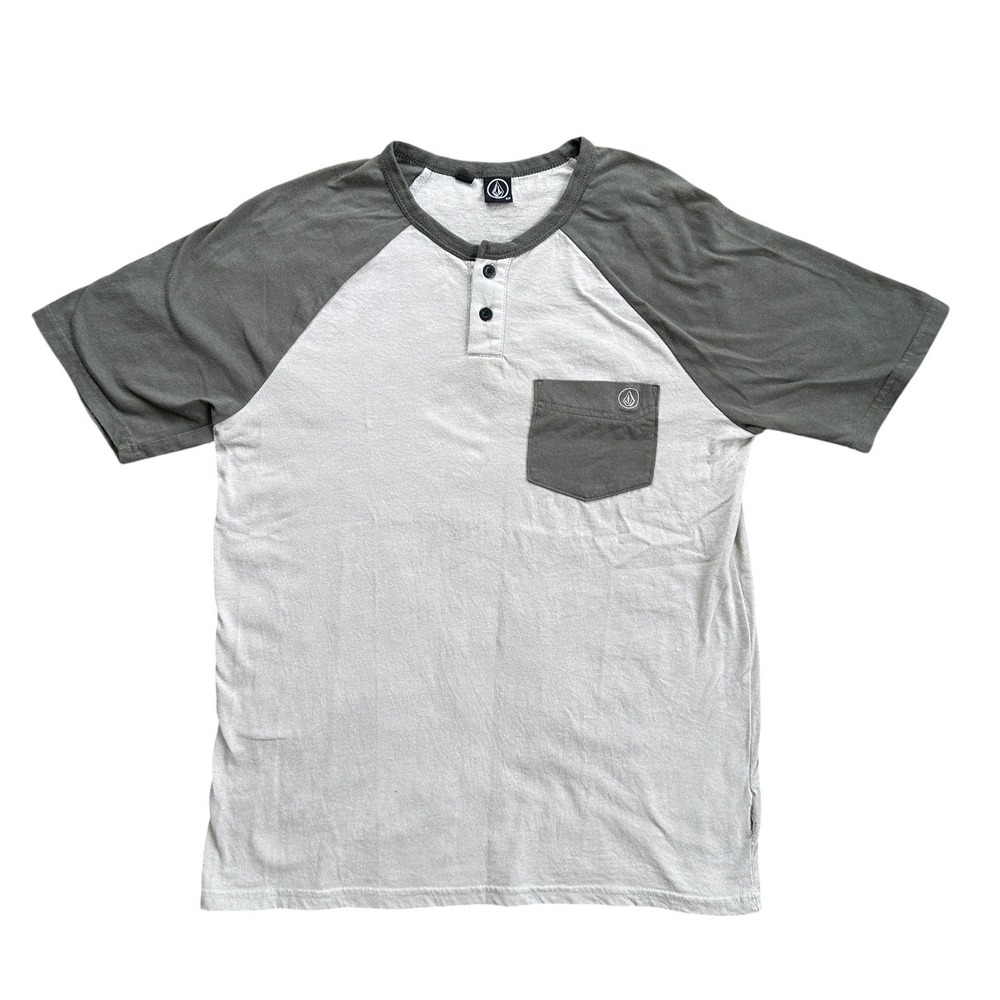Volcom Henley Shirt Mens Small Gray Raglan Pocket Tee Short Sleeve Skate Fair